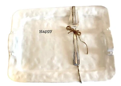 Mud Pie Happy XL Serving Platter 18.5x13.5 in W Handles And Turkey Time Fork - Image 1 of 4