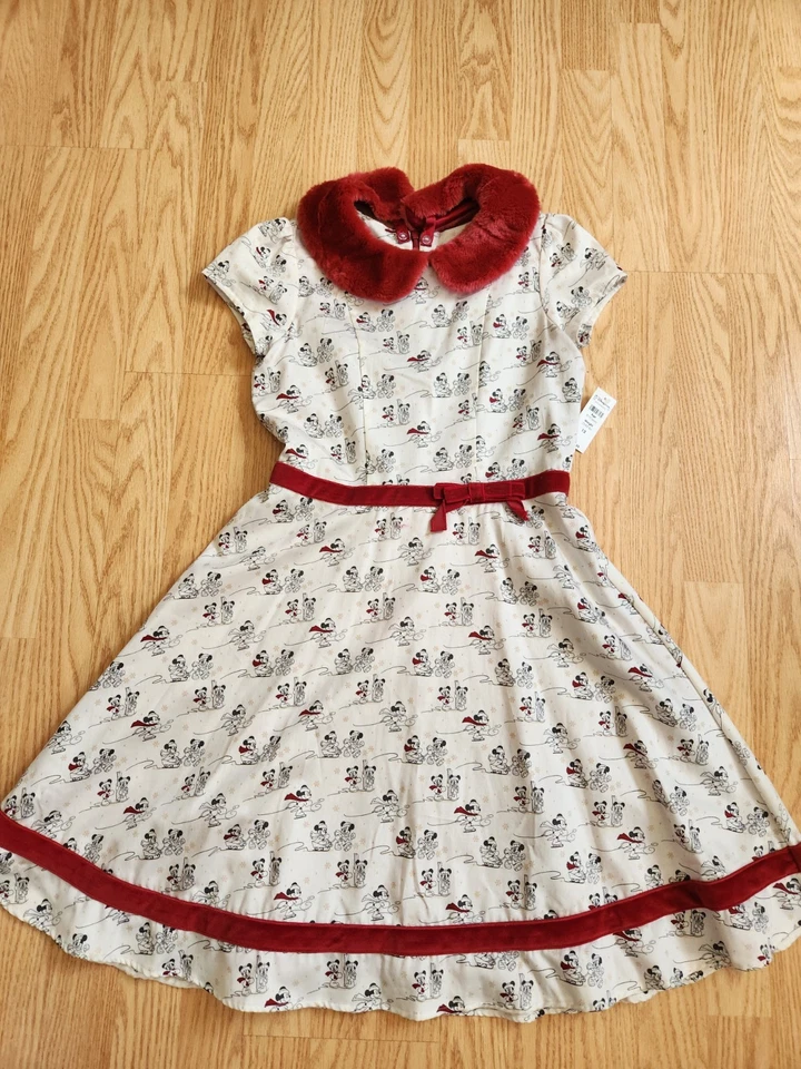 Girls Minnie Mickey Mouse Dress size 12 RED Faux Fur Trim Christmas Winter New!! - Image 1 of 4
