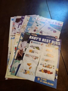Vintage Leisure Arts Counted Cross Stitch Leaflets Baby Themed, Bibs Lot Of 13 - Picture 1 of 24