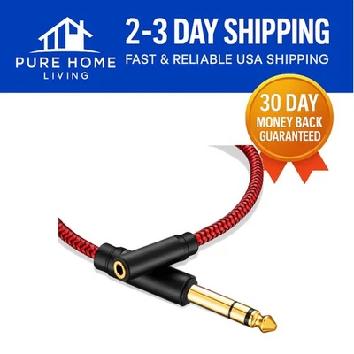 High-Quality 20Ft 6.35mm to 3.5mm Audio Cable - Perfect for Guitars & Amplifiers - Image 1 of 4