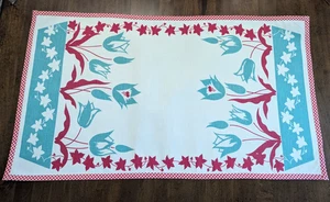 30"x 17" gefütterter TISCHLÄUFER hm mit Vintage TÜRKIS-ROT Küchentuch Blumendruck - Bild 1 von 3