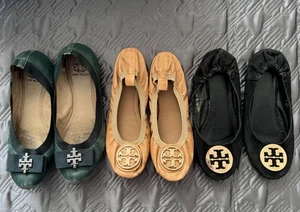 Paket mit 3 Tory Burch Ballerinas Damenschuhe Leder Stoff Größe 7 & Größe 6 gebraucht lesen - Bild 1 von 6