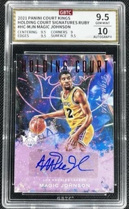2021-22 Panini Court Kings Holding Magic Johnson Ruby Auto 07/49 GBTC 9.5/10 - Picture 1 of 2