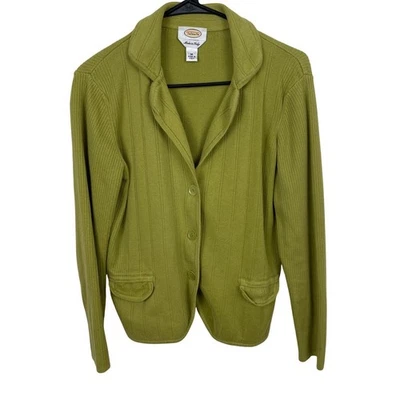 Talbots Italy Women's Olive Green Knit Ribbed Cotton Blazer Jacket Medium - Image 1 of 4