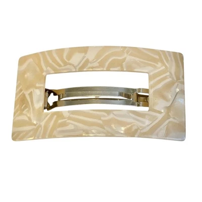 Cordón de pelo grande blanco beige marfil mármol confeti acrílico estilo clip francés Foto 1 de 4