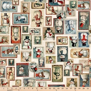 Wonderful Christmastime Snowman Patch Cream 30336 E Cotton Fabric by the half yd - Picture 1 of 3