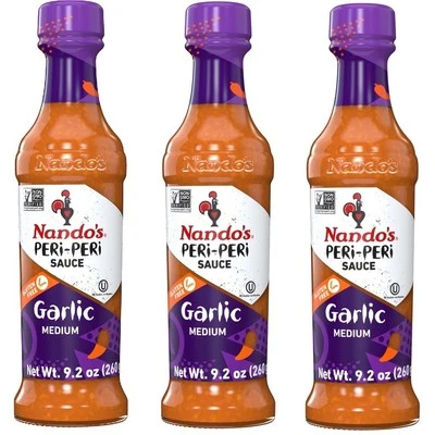 Nandos Peri Peri Sauce Garlic Medium Spice Sauce Bottles 3 x 125g Vegetarian GF - Image 1 of 3