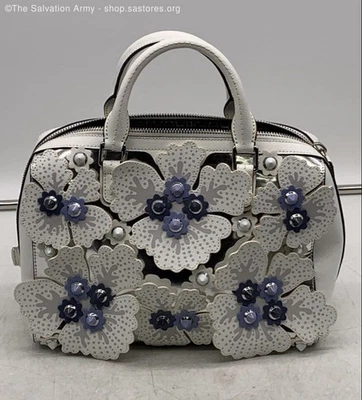Bolso Cartera Henri Bendel Para Mujer Blanco Azul Floral Cuero Doble Asa Foto 1 de 4