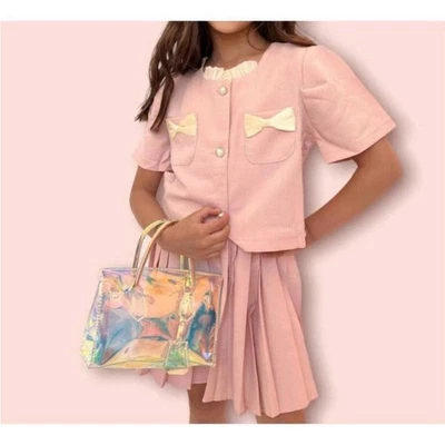 Conjunto de traje falda plisada de verano de lino rosa de Lola & the Boys NUEVO 7/8 Foto 1 de 4