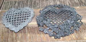 Two Intricately Detailed Pewter/Metal Heart Shaped Potpourri Jar Lids - Picture 1 of 15