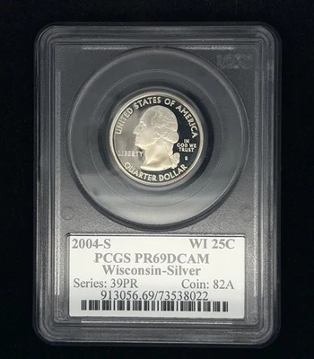 2004 S (Silver) Washington Quarter (Wisconsin) - PCGS PR69 DCAM 90% Silver - Image 1 of 2