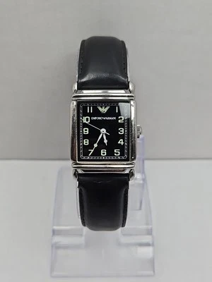 Emporio Armani AR0207 Tank Watch Black Dial Leather Strap Quartz New Battery - Image 1 of 4