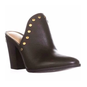 Michael Kors Women's Almond Toe Heeled Mules Studded Leather Brown Clog 9.5M - Picture 1 of 19