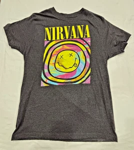 Nirvana Woman’s Large T Shirt Top Dark Gray Graphic Short Sleeve Crew Neck - Picture 1 of 7