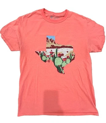 GIRLIE GIRL GG Originals T SHIRT Coral Cotton Women's Medium Texas Cactus - Image 1 of 4