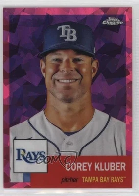 Refractor atómico fucsia aniversario cromo platino 2022/100 Corey Kluber #313 Foto 1 de 2