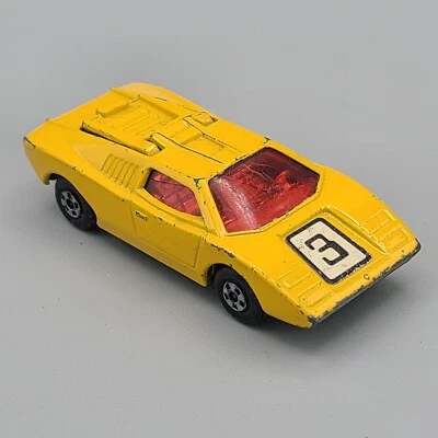 Lamborghini Countach 1973 Lesney Matchbox No.27 amarillo #3, ventanas rojas Foto 1 de 4