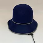 Goorin Bros. Navy Blue Felt Fedora Wide Brim Hat with Chin Strap Size L Large