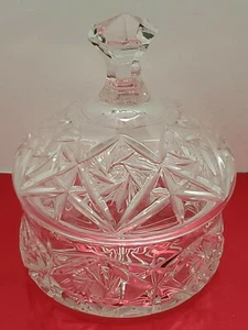 Vtg Antique Etched Star Clear Heavy Crystal Glass Lidded Candy Dish Xmas Holiday - Picture 1 of 12