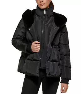 Kenneth Cole Quilted Puffer With Bib and Faux Fur Lined Hood Size L - Picture 1 of 5