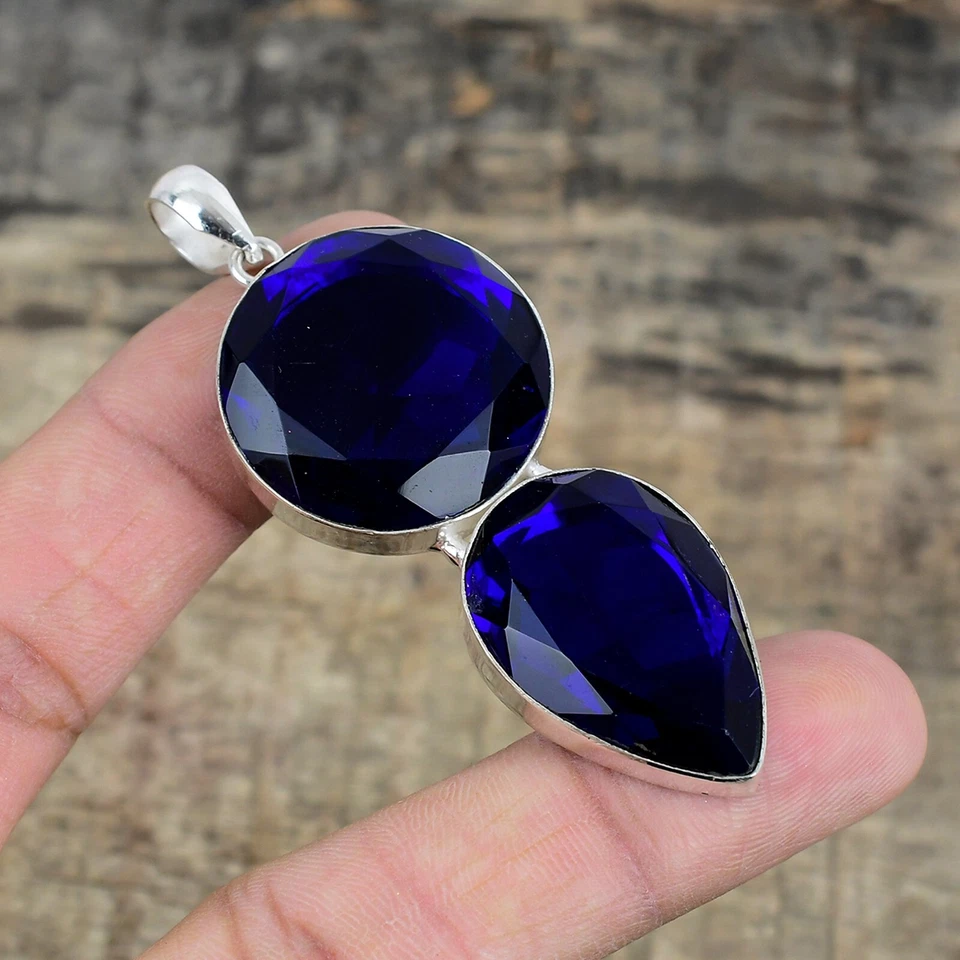 Londo Topazio Blu Gemma a Mano 925 Argento Sterling Ciondolo Gioielli Per Regali - Immagine 1 di 4