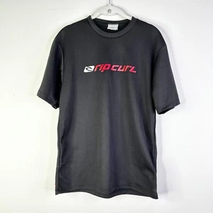Rip Curl Rash Guard Shirt Mens S Black Red Short Slv Surf Logo Tee Water Sports - Picture 1 of 8
