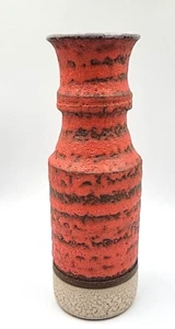 Vtg MCM West Germany Red Lava Glaze, Brown & Tan Glaze Tall Vase Unsigned - Picture 1 of 13