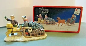 TRINEO COLECCIONABLE DE NAVIDAD PAPÁ PAPÁ CON ÁRBOL TIRADO POR PERRO BLANCO - Imagen 1 de 8