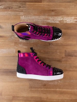 NO CUSTOMS TAX CHRISTIAN LOUBOUTIN Lou Spikes 2 紫色黑色绒面革运动鞋 8 41 — 第 1/4 张图片