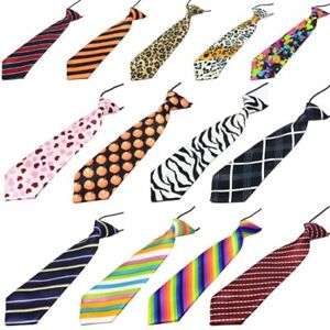 Pre-Tied Elastic Necktie Rainbow Stripes Leopard Boys Kids Silky Ties Costume