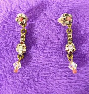 Israel Designer Michal Negrin Swarovski Crystals Faux Coral Flower Stud Earrings - Picture 1 of 1