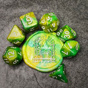Sage's Stones - Grn/Lime Acrylic Polyhedral Dice Set RPG DnD Dungeons Dragons