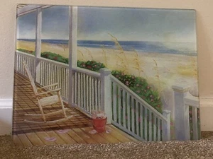 Tempered Glass Cutting Board 15 1/2" x 12 " Relaxing Beach - Picture 1 of 4