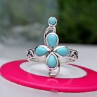 925 Sterling Silver Mexican Turquoise Flower Designer Ring Gift for Her