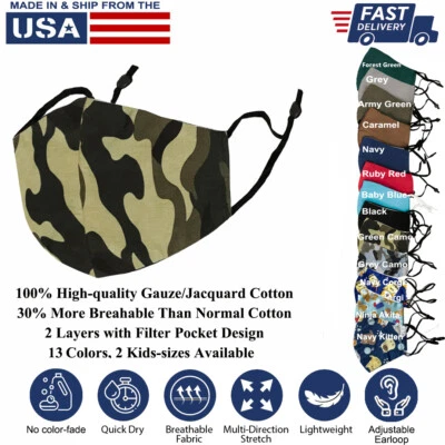 Face Mask Kids toddler 3D Reusable Washable 100% Soft Cotton Unisex Made in USA - Image 1 of 4