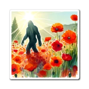 Bigfoot in Poppy Patch Sasquatch Magnet - Picture 1 of 7