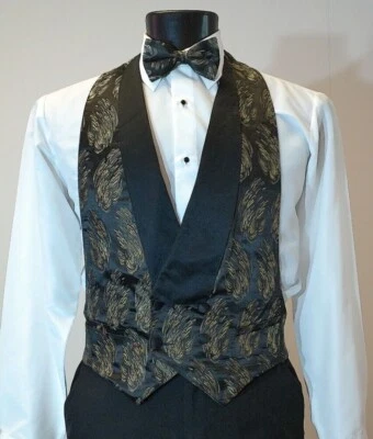 Gold (Feather Brite) Backless Vest w/ Pre Tied Bow Tie and Pocket Square - Image 1 of 4