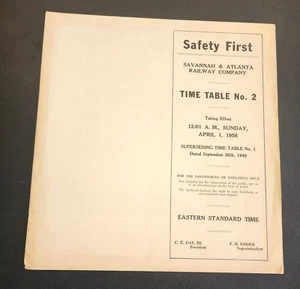 1956 Savannah & Atlanta Railway Co. Railroad RR Timetable No. 2 Georgia R237 - Picture 1 of 12