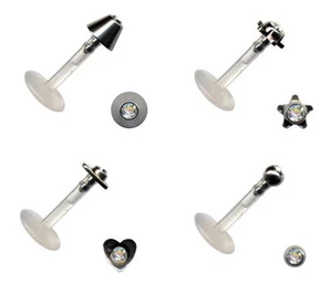 4er SET LIPPENSTECKER LABRET PIERCING BIOPLASTIC LIPPE STECKER PTFE BIOPLAST NEU - Picture 1 of 6