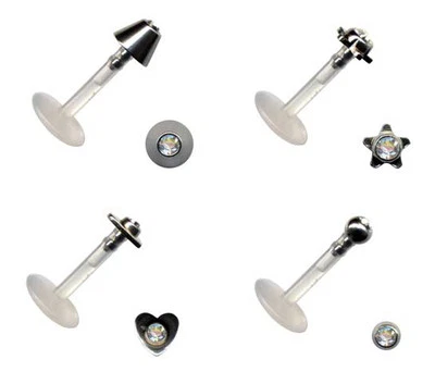 PIERCINGO® 2 SET LIPPENSTECKER BIOPLASTIC LABRET LIPPE OHR STECKER PTFE BIOPLAST - Bild 1 von 4