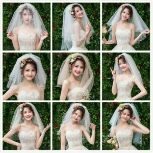 Elegant Short Bridal Tulle Veils Two Layers with Comb Wedding Accessories NLK - Picture 1 of 21