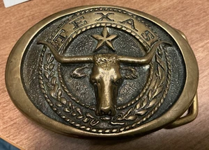 1977 TEXAS LONGHORN Brass Belt Buckle by Russell Waterhouse Heritage Mint Ltd - Picture 1 of 9