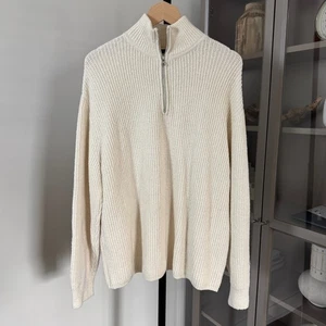 Jenni Kayne Oversized Half Zip Ivory Rib Knit Cotton Sweater 1/4 Zip Pullover M - Bild 1 von 6