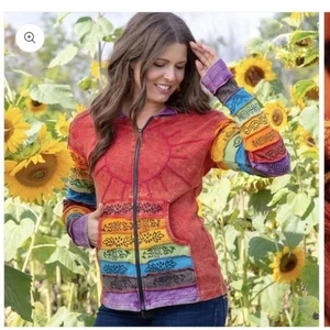 Greater Good Network Sweatshirt Womens XXL Sunshine Zip Hoodie Patchwork BOHO - Picture 1 of 9
