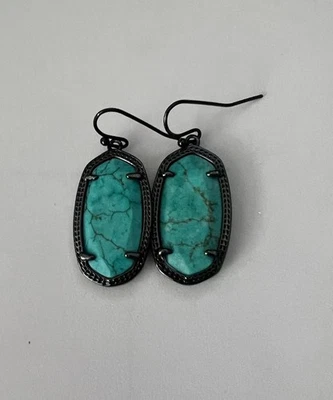 Kendra Scott Dani Gunmetal  Turquoise ? Drop Dangle Earrings - Image 1 of 4