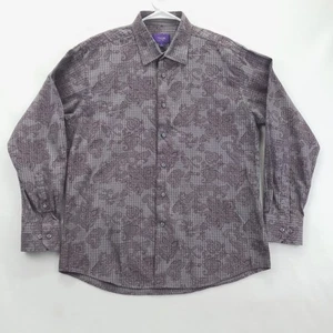 Tallia Shirt Mens Large Purple Paisley Button Up Long Sleeve Casual 100% Cotton - Picture 1 of 12