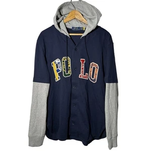 Polo Ralph Lauren logo maglia baseball con cappuccio manica lunga blu navy uomo taglia media - Foto 1 di 6