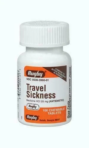 Rugby Travel Sickness Meclizine HCL 25mg Chewable Tablet 100ct