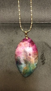 Large Solar Quartz Gemstone Pendant On Gold Filled Chain - Picture 1 of 5