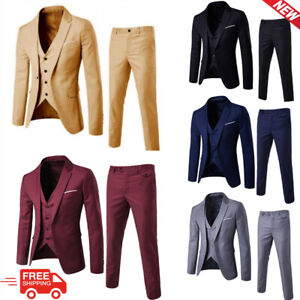 Men's Suits One Button Slim Fit 3-Piece Suit Business Formal Jacket Pants Set*US
